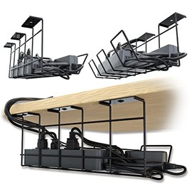 Under Desk Computer Cable Management Tray - Sturdy Wire Design for Offices and Homes - Powder Coated and Constructed from Carbon Steel with A Matte Black Color - Secure Screw Mount Installation