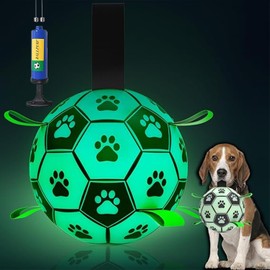 Healthman Glow in the Dark Dog Toy Ball with Strap, Interactive Dog Toys Soccer for Dogs and Middle, Lights Up (Medium)