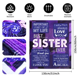 Best Sister Ever Gift Appreciation Throw Blanket Presents for Sisters Friend Graduation Season Gift Christmas Birthday Gift Decoration Home Soft Flannel Blanket 150x130 (Sister)