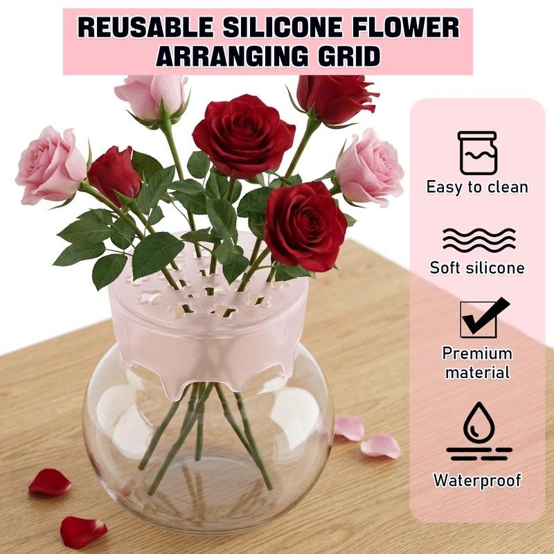 3 PCS Reusable Silicone Flower Arranging Grid Water Proof (Blue,Pink,White)