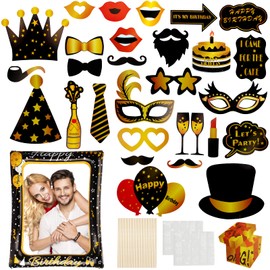 Birthday Photo Props, 30 Pieces Photo Booth Props with Inflatable Photo Frame, Birthday Photo Box Accessories for Birthday Accessories and Party Favours