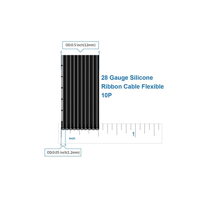 BNTECHGO 28 Gauge Silicone Ribbon Cable Flexible 10P Black 10