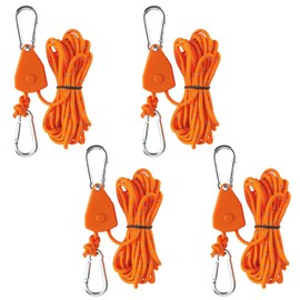 Pack of 4 Adjustable Rope Ratchet, 4 m Guy Ropes with Rope Tensioner, 4 mm Lightweight Guy Rope, Tent Cord, Adjustable Rope Ratchet with Hooks for Camping Tents, Awnings (Orange)