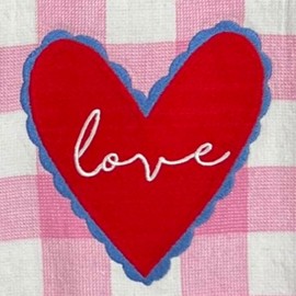 Serafina Home Valentine's Day Love Hand Kitchen Dish Towels: Soft Absorbent Embroidered Gingham Pink Heart Love Design, 100% Cotton, Pink White, Three Pc Set, 16" x 26"