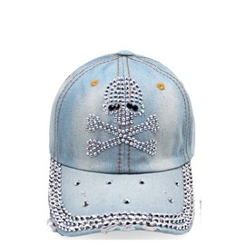 Topstyle Jeans Cap in Vintage Style with Star and Rhinestones, Baseball Cap, Glittering Denim Baseball Cap, 13a30 skull-light blue, Unit size