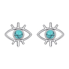 Evil Eye Stud Earrings 925 Sterling Silver Eye Turquoise Earrings Birthday Jewellery Gifts for Women Teens Girls, Sterling Silver