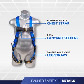 Palmer Safety 1D Full Body Safety Harness & 6' Safety Lanyard w/Rebar Hook I OSHA Compliant Arrest Kit I Ideal for Construction & Scaffolding Use (Universal)