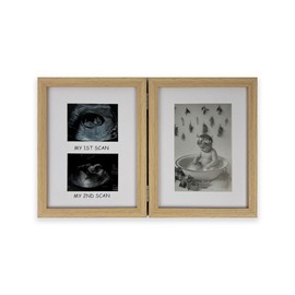 pf+a REAL GLASS Neutral Oak Baby Scan Photo Frame 3 Picture - Frame For 1st, 2nd Scans and 6x4 Photograph