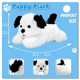 NuomiYue 12" Dog Stuffed Animal Plush Toys for Kids, Cute Black and White Puppy Stuffed Animals Pillow, Plushies for Girls, Boys and Babies, Dog Plush Toys for Easter Basket Stuffers, Birthday Gifts