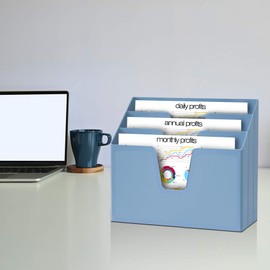 Acrimet Horizontal Triple File Folder Holder Organizer (Solid Blue Color)