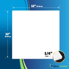 Mega Format Expanded PVC Plastic Sheets - 12" X 12" Rigid White Sheet for Crafts, Signage, & Displays - Sintra, Celtec PVC Board - Waterproof for Outdoors Use - 1/4" 6mm Thick - 1-Pk-White