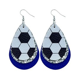 Colorful World Cup Soccer Leather Dangle Earrings Glitter Layered Sports Lover Ball Teardrop Earrings for Women Jewelry(B)