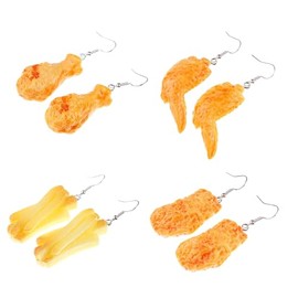 xuzhiyuan Imitation Food Dangle Earrings French Fries Chicken Nuggets Wing Food Creative Drop Earrings Fun for Women Funny Jewelry-4 pairs