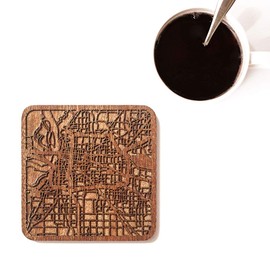 Memphis, TN Map Coaster, Set of 4, Sapele Wooden Coaster with city map, Multiple city optional, Handmade