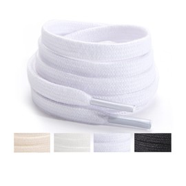 ZHENTOR [2 Pairs] Flat Athletic Shoe Laces - Cotton Shoelaces for Sport Canvas Shoes and 70S Replacement Sneakers(47in,bleach)