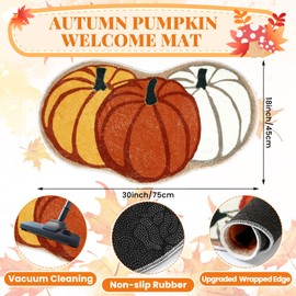 Breling 2 Pcs Fall Door Mat Pumpkin Welcome Door Mat Autumn Non Slip Front Doormat Plaid Checkered for Fall Thanksgiving Porch Entrance Decor(Black and White,Pumpkin Shaped)