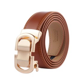 Tonywell Men's Leather Designer Belt with Fashion Comfort Click Buckle Exact Fit (32"-45" Waist Adjustable, Light Brown Belt Gold Buckle)