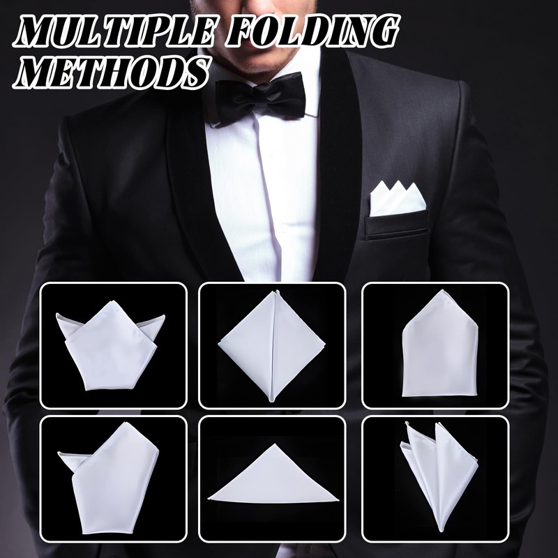White Pocket Squares for Men, 4.3" White Satin Silk Handkerchief,