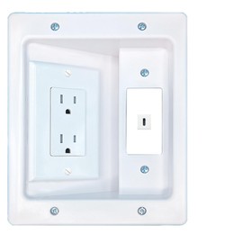 RiteAV USBC Recessed Wall Plate Cable Concealer Management Kit with Power Outlet Hides Cords and Cables