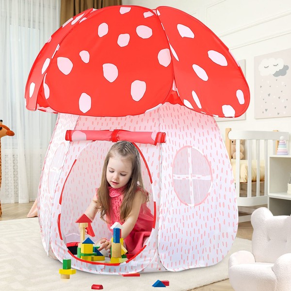Play Tent for Kids Pop Up Tent Indoor Outdoor Boys and Girls Playhouse with Exquisite Design for Imaginative Mushroom Tent by CRAWLBO Patent Pending (RED, Small)