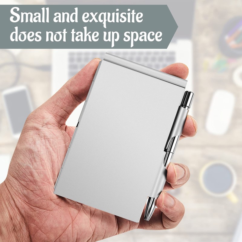 2 Pieces Metal Pocket Notebook with Pen and Refillable Paper,