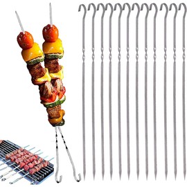 20 Pieces Kebab Skewers, Metal Skewers for Barbecue, Flat Skewers, BBQ Kebab Rack, Reusable Stainless Steel Skewers for Kebab Skewers, Pack of 20