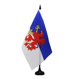 AZ FLAG - Pomeranian Table Flag 21 x 14 cm - Small Pomeranian Flag for Desk, 100% Polyester, with 25 cm Flag Pole and Black Plastic Base