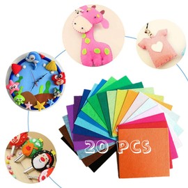 Hongmeru Soft Felt Fabric Sheets, 20pcs Assorted Color, 15 x 15cm Square Felt Sheets for Crafting, DIY Craftwork Sewing NonWoven Fabric for Art and Craft