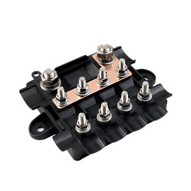 Offgridtec Fuse Holder for 1 x Mega + 4 x Midi Fuses, Includes Busbar, Polyamide Housing with Cover, Robust Power Distribution Fuse for High and Medium Circuits
