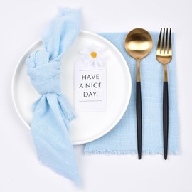 Joanlody Sky Blue 6 Pack Handmade Cloth Napkins Cotton Linen Easter Spring Napkins with Fringe Rustic Bulk Dinner Napkins for Wedding Party Baby Shower Table Decor