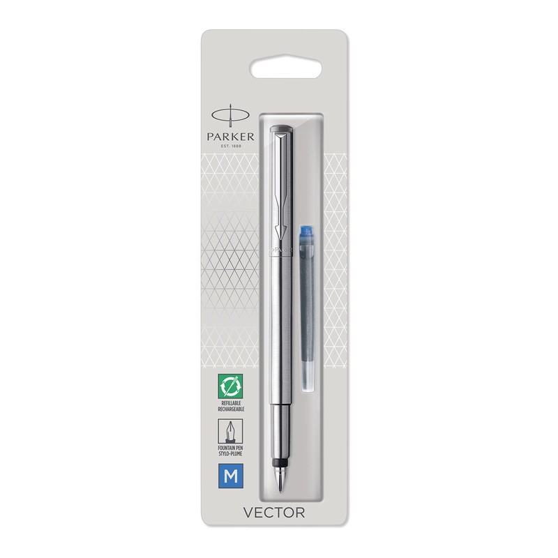 Parker Vector Fountain Pen | Stainless Steel with Chrome Trim