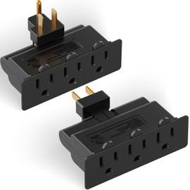 PLUGTUL 3 Outlet Adapter, 3 Way Plug Adapter with 180 Degree Swivel Plug, 3-Prong, Wall Outlet Adapter for Home Office School Dorm, ETL Listed, Black, 2Pack