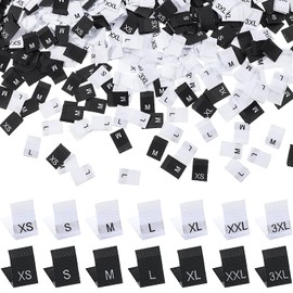 TecUnite 700 Pieces Clothing Size Tags Sewing Woven Garment Size Labels Mix Clothing Crafting Ribbons Tags Clothes Garment Fabric Embroidered Label, XS-3XL(White, Black)