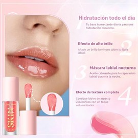 LANGMANNI Aceite de labios, bálsamo labial brillo no pegajoso, cuidado labial, aceite labial con sabor a fruta para labios secos hidratantes y nutriti