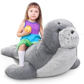39 Inch Giant Seal Plush Stuffed Animal Large Soft Cuddly Grey Cute Hug Seal Plush Toy Adorable Big Pillow Gift for Kids Sleeping Companion Birthday Ocean Animals Decor