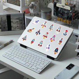 60 Pcs Rocket Stickers for Kids Teens Boys Girls, Cartoon Space Rocket Aerocraft Vinyl Decals for Laptops Computer, Gxizlba Space Aircraft Decoration DIY Scrapbook Luggage Wall Graffiti Sticker
