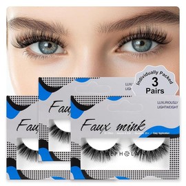 Bepholan 3D Super Fluffy False Lashes Natural Soft Wispy Lashes 3-Pack Faux Mink Lashes Reusable Strip Lashes - Specification: XMZ91
