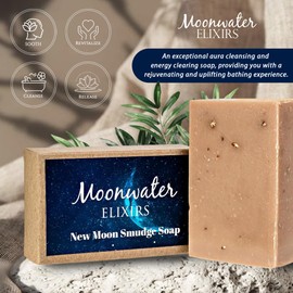 Moonwater Elixirs New Moon Smudge Soap - New Moon Infused, Powerful Manifestation Soap for New Beggining, Amplify Your Desires with Lunar Magic and Clear Quartz Infusion Crystal - 3 Bars