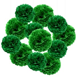 Hocansen 12Pcs Tissue Paper Pompoms 10in+12in Pom Poms Flowers Fluffy Flower Ball for Wall Party Hanging Decoration (RQH/Green)
