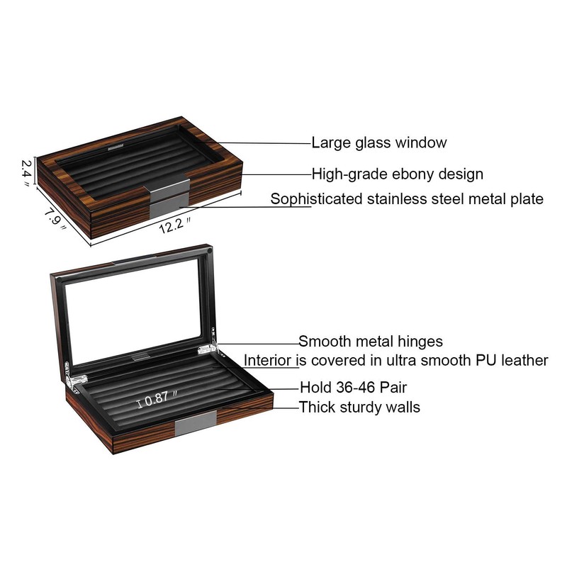 Lifomenz Co Wood Cufflink Box with Glass Window Cufflink Display