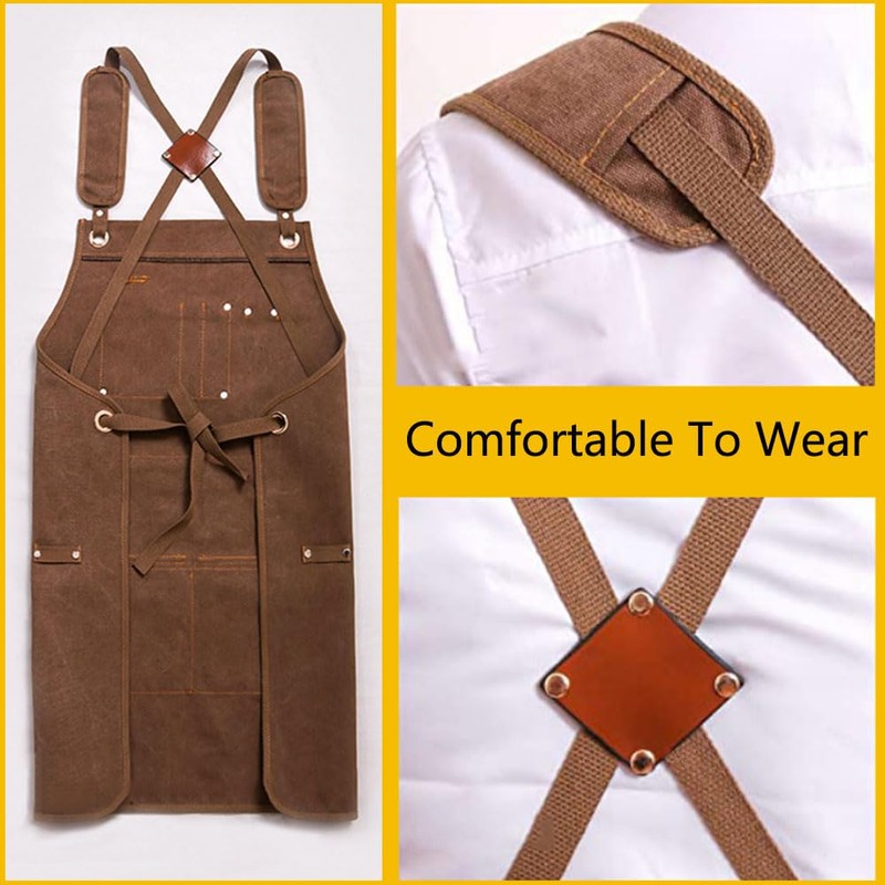 Work Apron with 12 Tool Pockets, Heavy Duty Thick Canvas