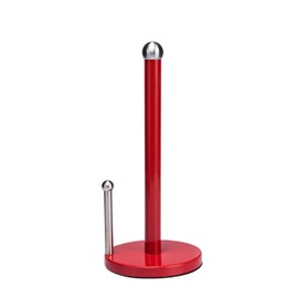 Kitchen Details Countertop Single Tear Paper Towel Holder, Free Standing, Weighted Bottom, Holds Large Rolls, Dispenser Bar Prevents Unraveling, Red