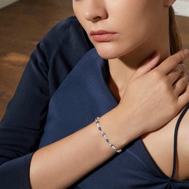 EVER FAITH Wedding Bridal Link Bracelet for Women Bride Bridesmaids, Marquise Blue Cubic Zirconia Tennis Bracelet for Prom Jewelry Gifts Silver