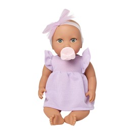 LullaBaby Baby Doll with Lilac Dress – 36cm Toy Baby for Girls, Pretty Dress & Matching Bow, Expressive blue eyes, Perfect First Baby Doll Toy, For Kids Aged 2+