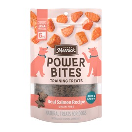 Merrick Power Bites Salmon Recipe Healthy Dog Treats, Real Salmon Grain-Free Dog Snacks, 6 oz Bag