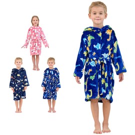 Kids Bathrobes Children Toddler Cartoon Animal Robe Boys Girls Bathrobe Hooded Blue Dinosaur Sleepwear Pajamas 6-7 years