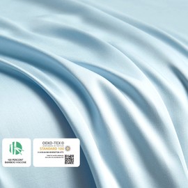 YnM Cooling Bed Sheet Set with 100 Percent Rayon Derived from Bamboo, 400TC Fabric with 2 Pillowcases and Flat Sheet, Deep Pocket Fit 19'', Silky-Soft & Sweat Wicking, 4 Piece (King, Light Blue)