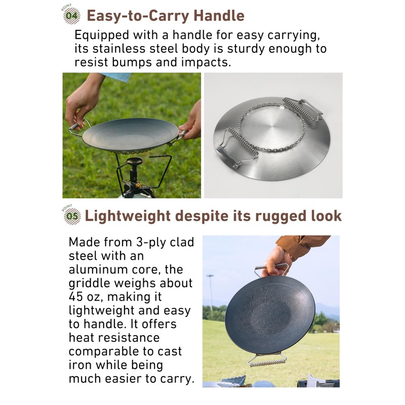 camping moon BBQ Grill Pan Dia 12.8-inch Round Griddle 3-Ply