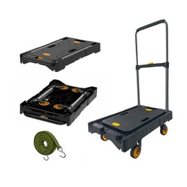 Platform Truck Folding Hand Truck 330 LB Heavy Duty Utility Dolly Flatbed Luggage Push Cart Fully Folded Compact Cart, Portable Trolley with 1 Elastic Ropes, Easy Storage & Lightweight for Moving