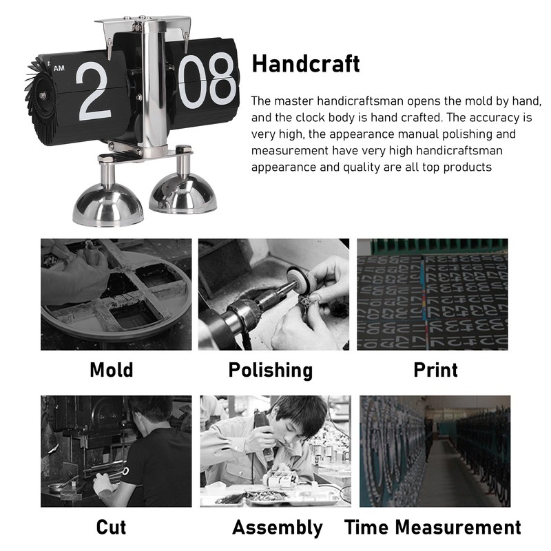 Flip Clock Quartz Movement High Accuracy Retro Style Stainless Steel
